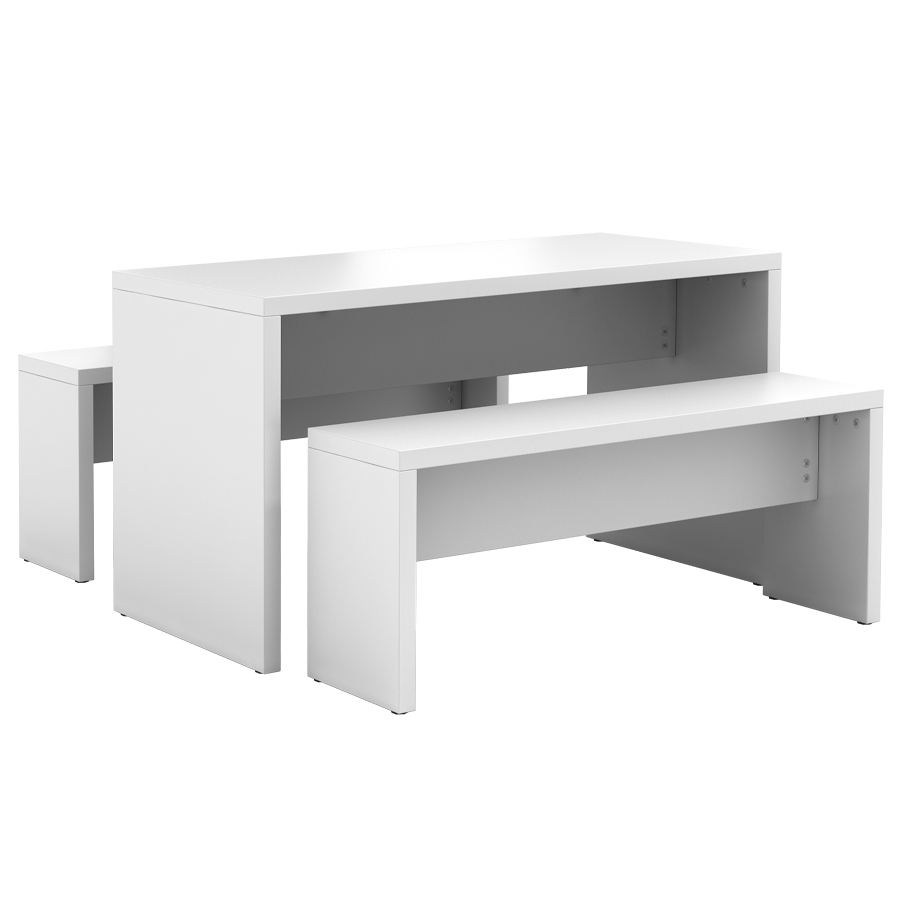 Wangentisch COSY 130 x 68 cm mit 2 Sitzbänken in Weiß - ohne Sitzauflagen