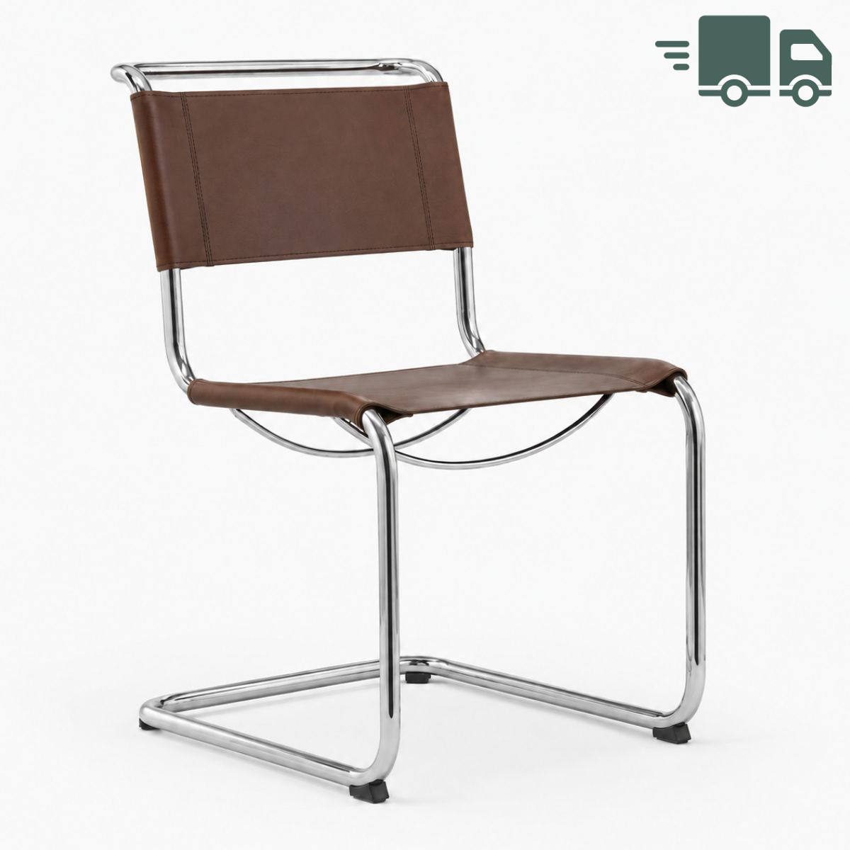 THONET Stahlrohr-Freischwinger S 33 Sitz und Rücken Kernleder schokobraun mit LKW