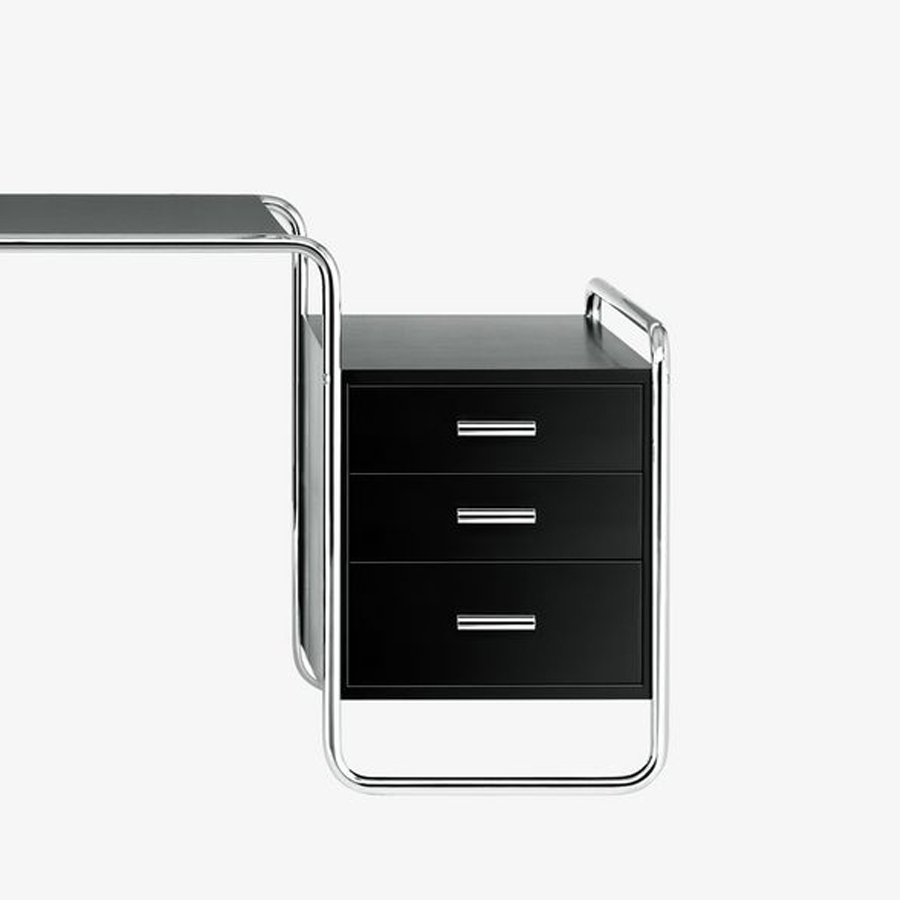 THONET Stahlrohr Schreibtisch S 285/1 Esche gebeizt schwarz - Gestell verchromt