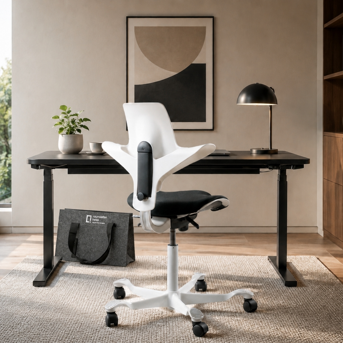 Bundle-Aktion: Schreibtisch NewWORK schwarz & HAG CAPISCO PULS 8020 weiß + Tasche