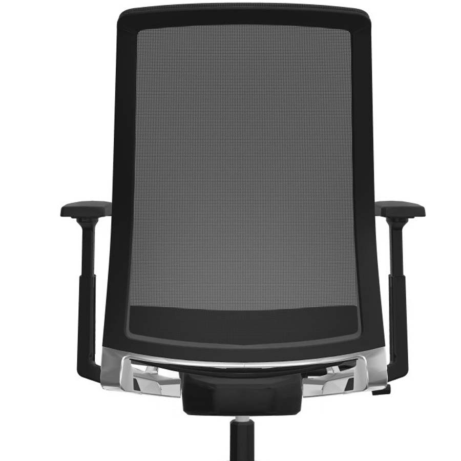 HAWORTH Very (Comfort 62) schwarz mit Netzrücken mit Gestell Alu glanz poliert - Nahaufnahme Rückansicht