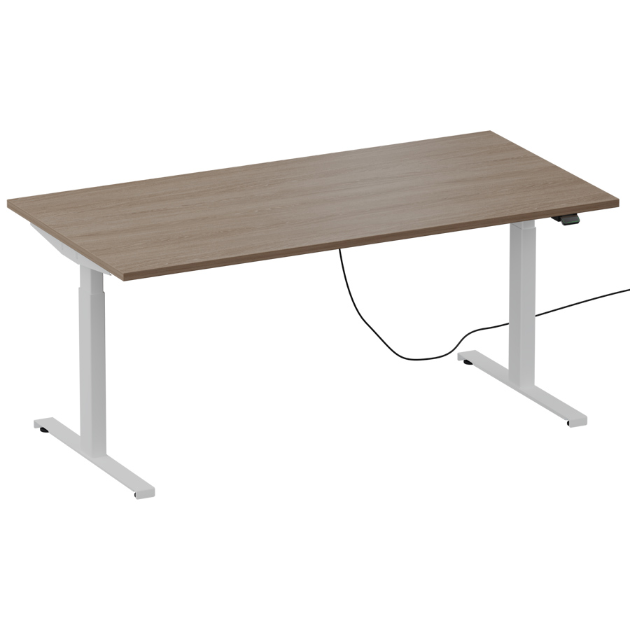 Schreibtisch NewWORK elektrisch höhenverstellbar  - Gestell weiß - Platte Eiche gekälkt