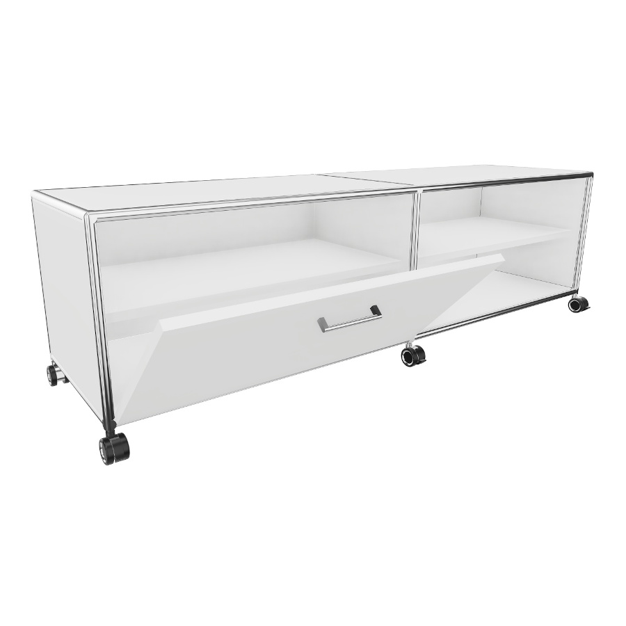 Bosse TV-Board 1 OH Breite 160 cm in Melamin Weiß mit 1 Klappe offen und 1 offenen Fach