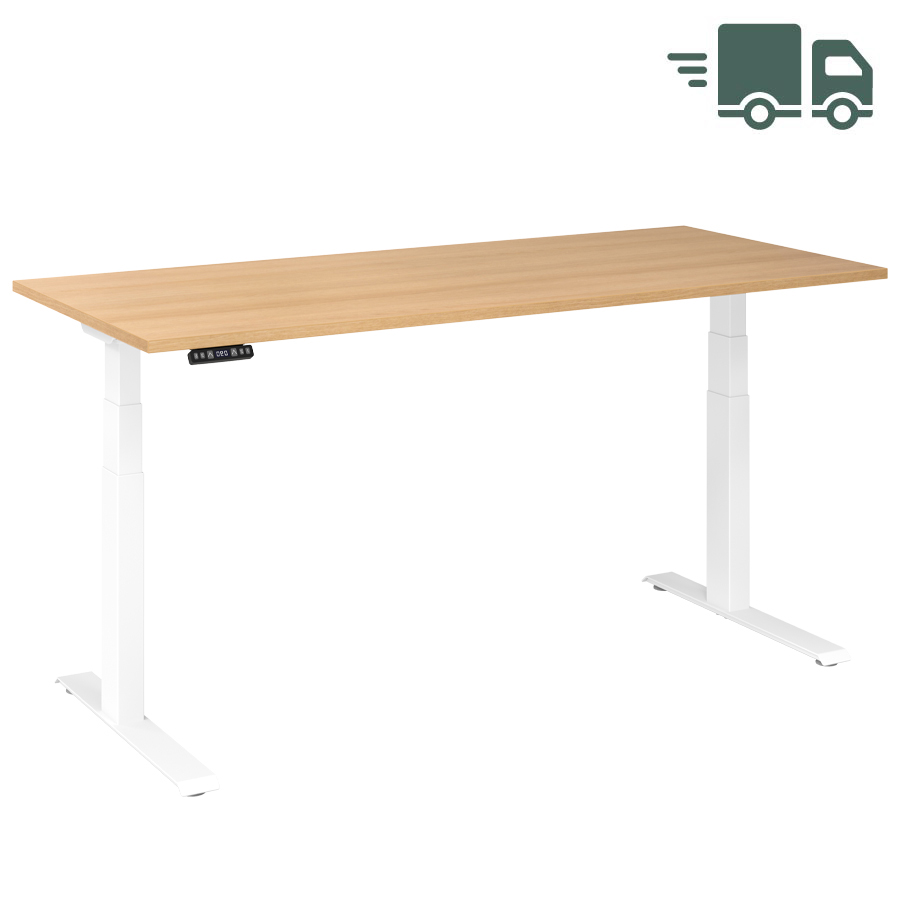 RWH RAPID Schreibtisch elektrisch verstellbar - Tischplatte Eiche - Gestell weiß - 180x60