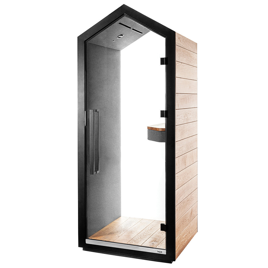 Bejot Treehouse Telefonbox Akustikkabine Wood mit Fenno 004 mit Rückwand aus Glas ohne Hocker
