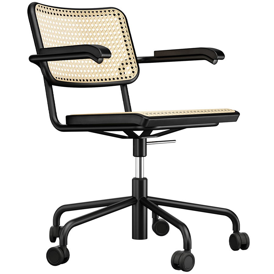 THONET Drehsessel S 64 VDR Rohrgeflecht-Sitz mit Armlehnen - Gestell schwarz
