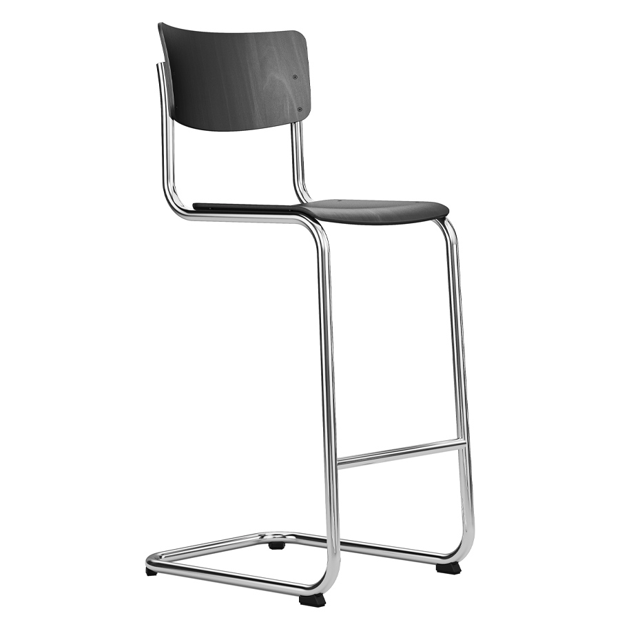 THONET Barhocker S 43 Formholzschalen schwarz gebeizt - Gestell verchromt