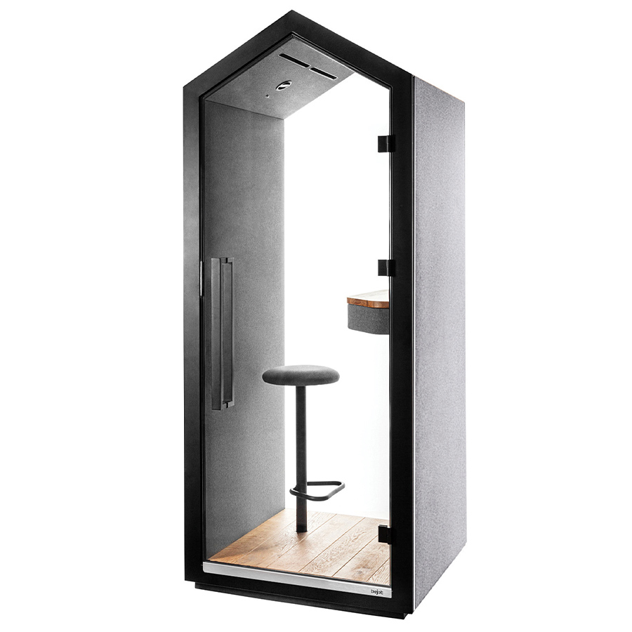 Bejot Treehouse Telefonbox Akustikkabine mit Außenwände Stoff Fenno 005 und Innen Fenno 004 mit Rückwand aus Glas