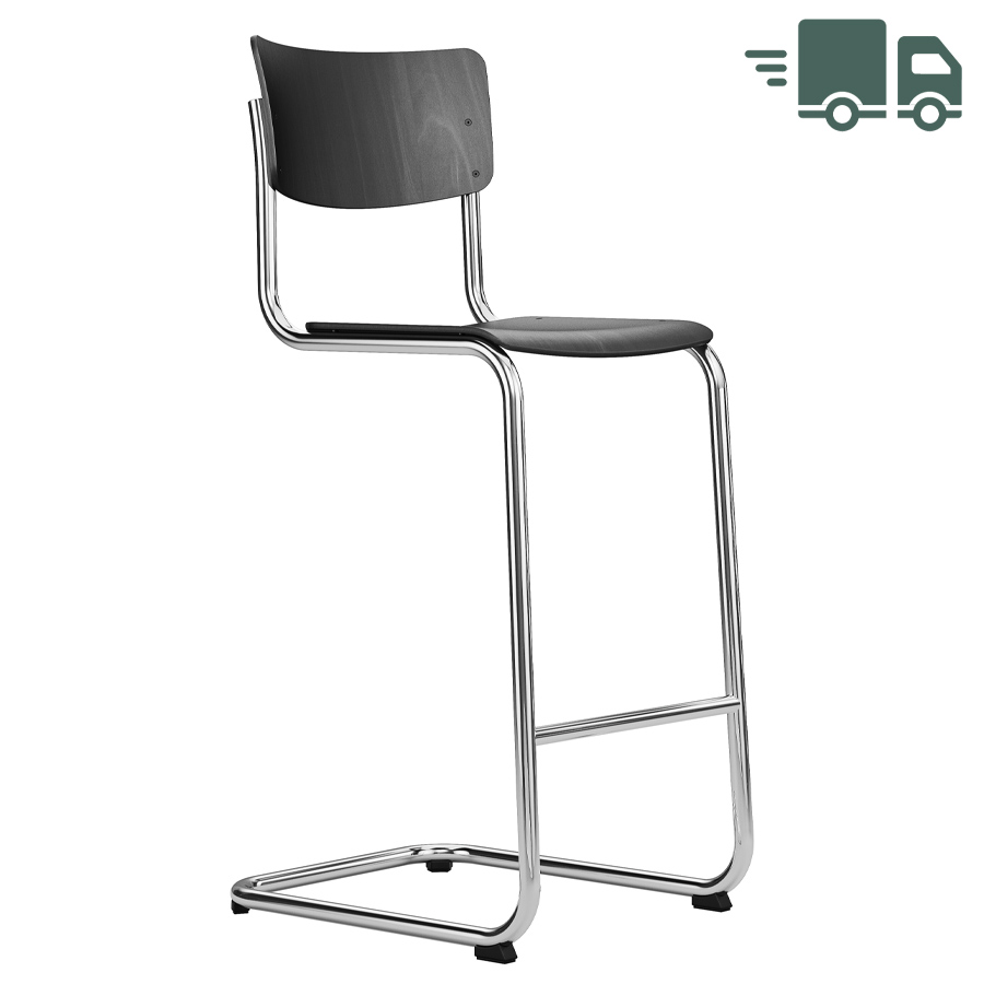THONET Barhocker S 43 HT Formholzschalen schwarz gebeizt - Gestell verchromt - niedrige Ausführung