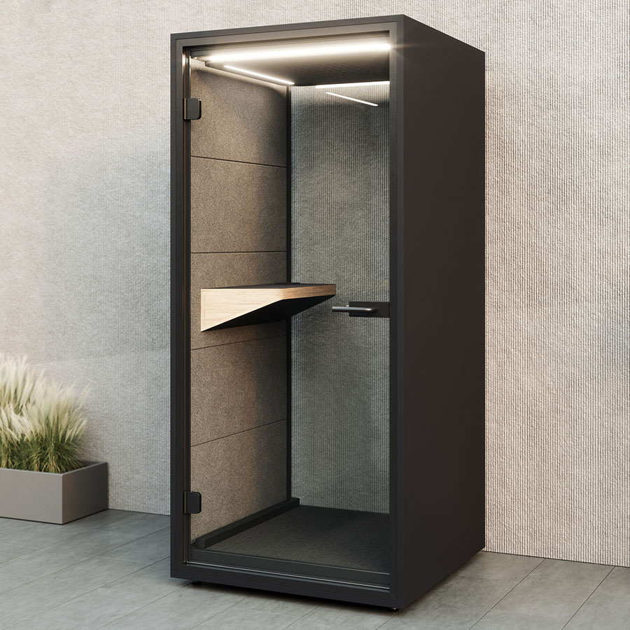 RWH Telefonbox anthrazit, Rahmen schwarz, Innenverkleidung Kaffee - mit Glasrückwand