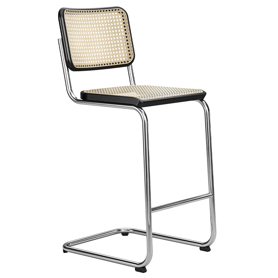 THONET Stahlrohr-Freischwinger S 32 VH Rohrgeflecht-Sitz Buche gebeizt - Gestell verchromt