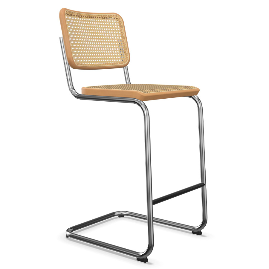 THONET Barhocker S 32 VH Rohrgeflecht-Sitz Buche natur gebeizt - Gestell verchromt - seitliche Ansicht