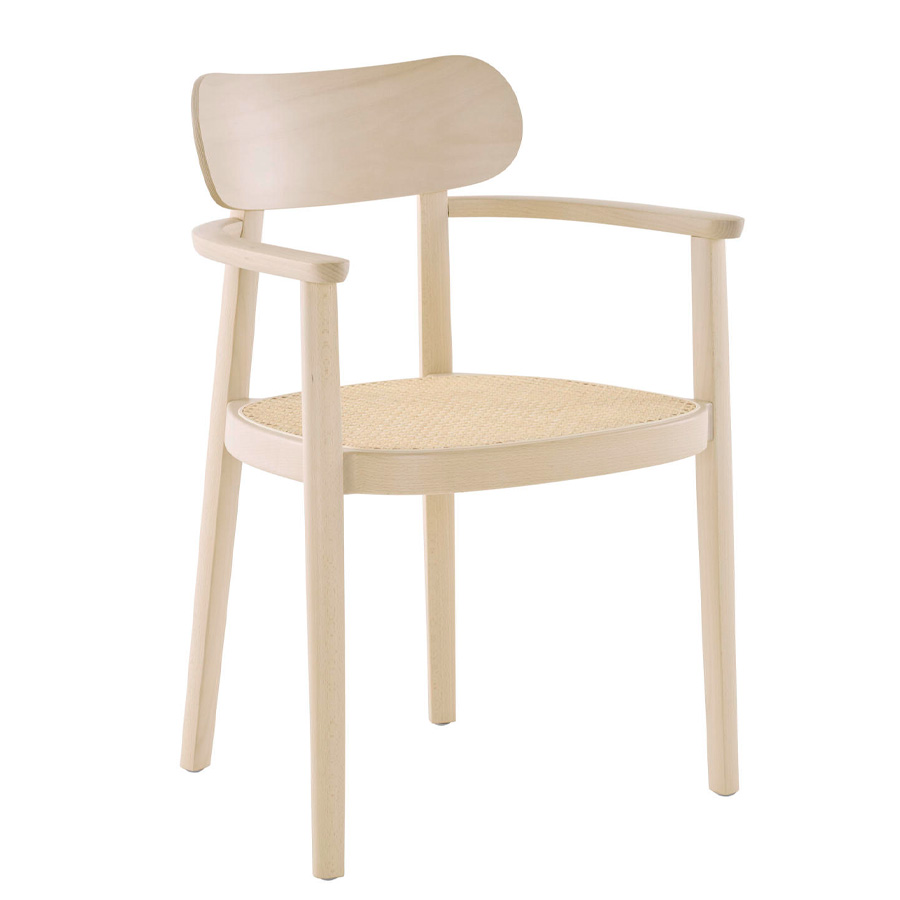 THONET 118 FV Holzstuhl mit Armlehnen | Rohrgeflecht-Sitz | Buche gebeizt aufgehellt