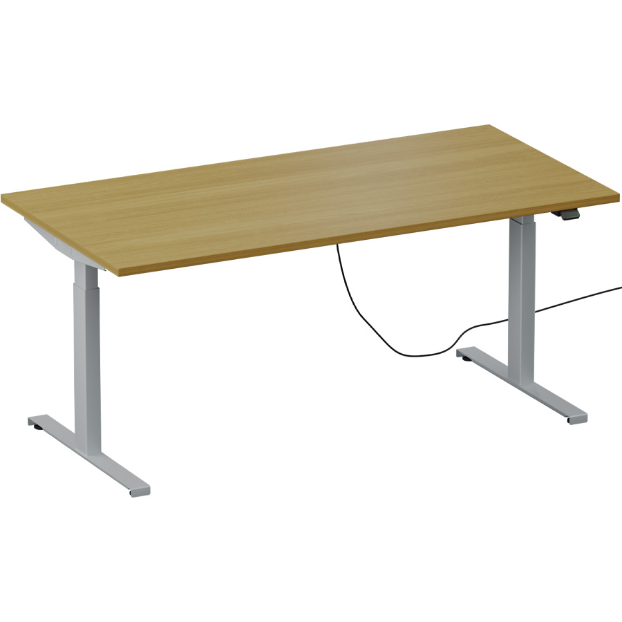 Schreibtisch NewWORK elektrisch höhenverstellbar - Gestell silber - Platte Eiche Natur
