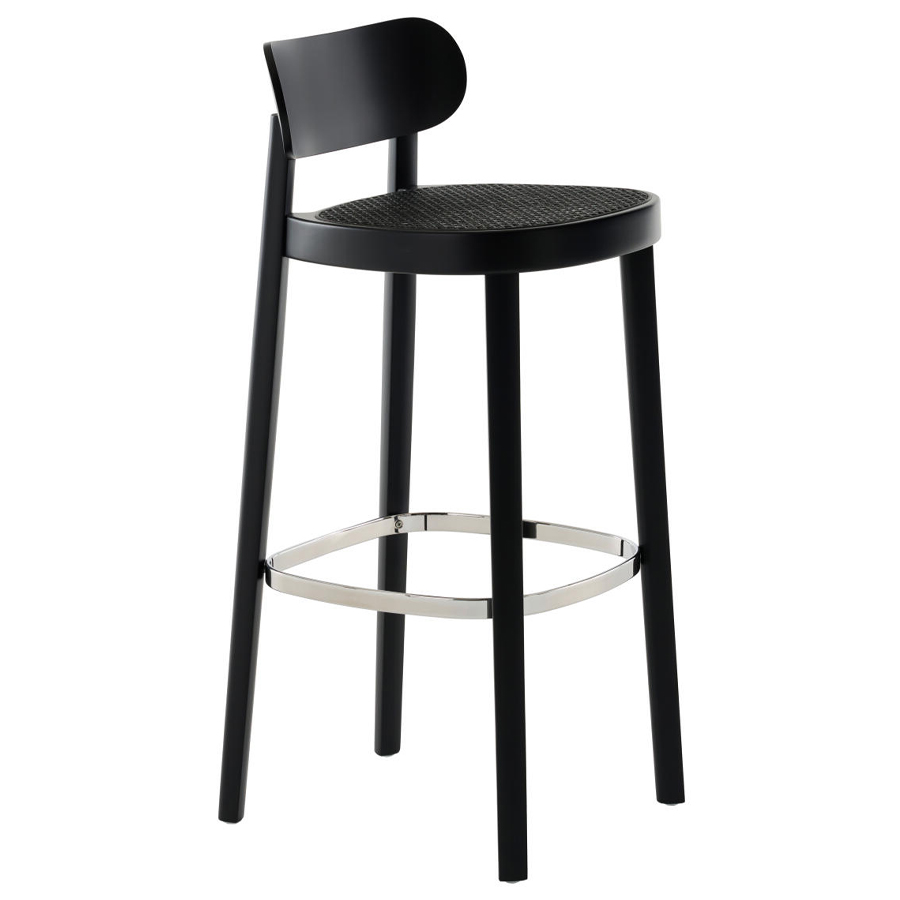 THONET 118 H Barhocker Dark Melange | Sitz-Rohrgeflecht | Buche gebeizt schwarz