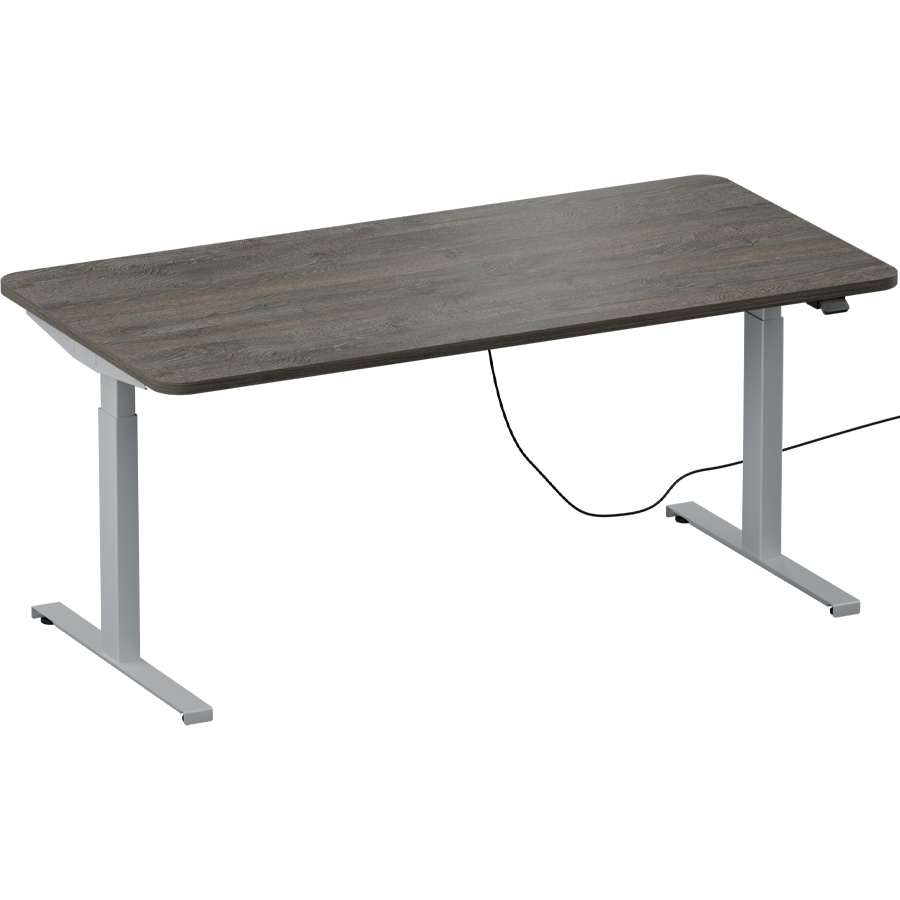Schreibtisch NewWORK elektrisch höhenverstellbar - Gestell silber - Platte Mooreiche
