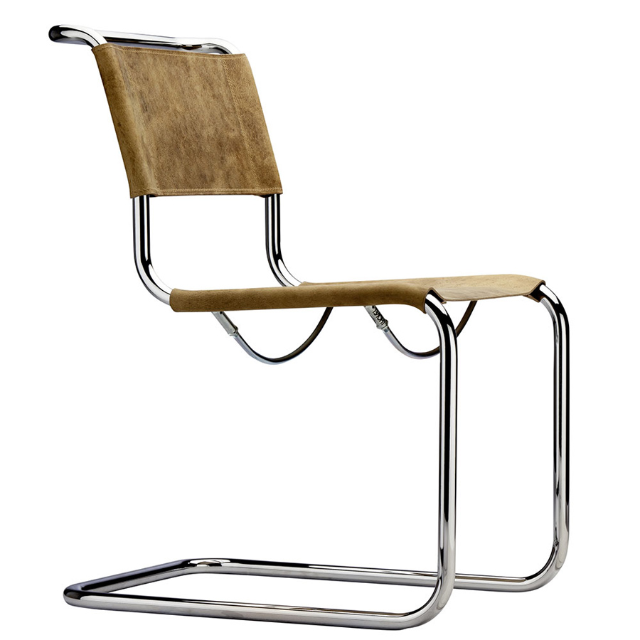 THONET Stahlrohr-Freischwinger S 33 Sitz und Rücken Büffelleder  - Gestell chrom