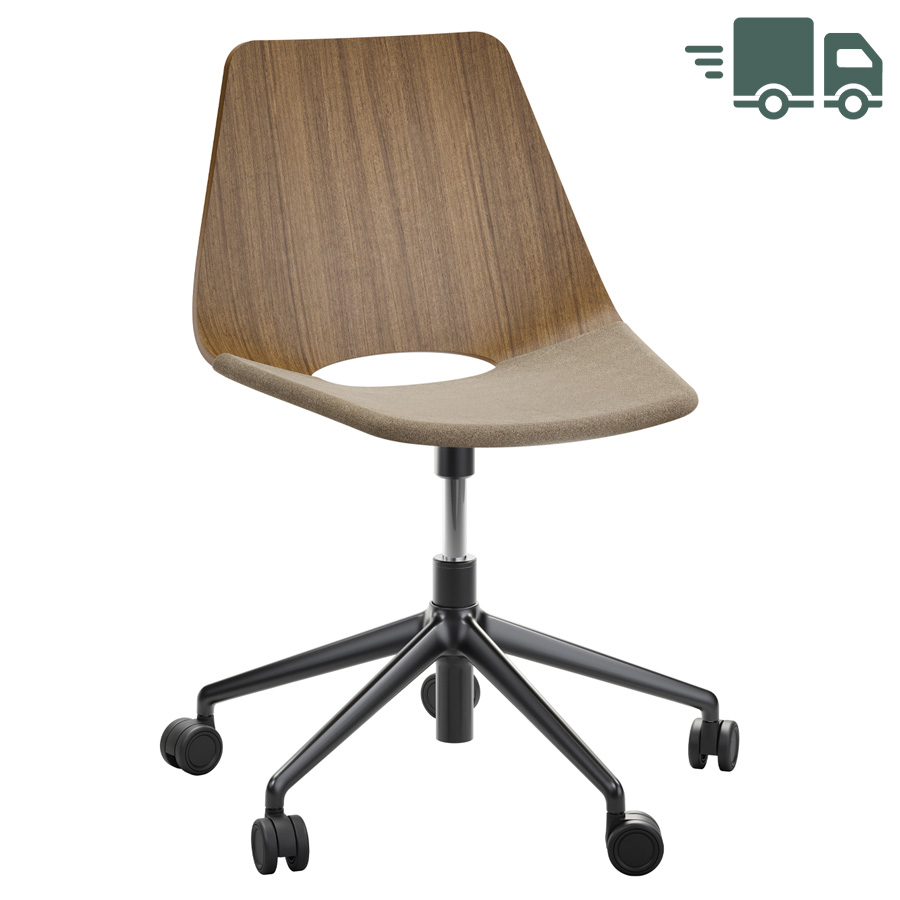 THONET S 661 DR Formholz-Stuhl - Sitzfläche gepolstert - Nussbaum - Fußkreuz schwarz mit Rollen