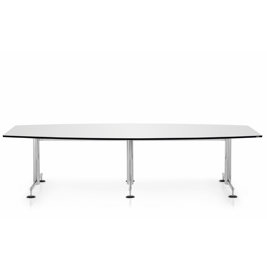 Bosse TC Konferenztisch | Gestell Chrom | Vollkernplatte weiß | Stellgleiter