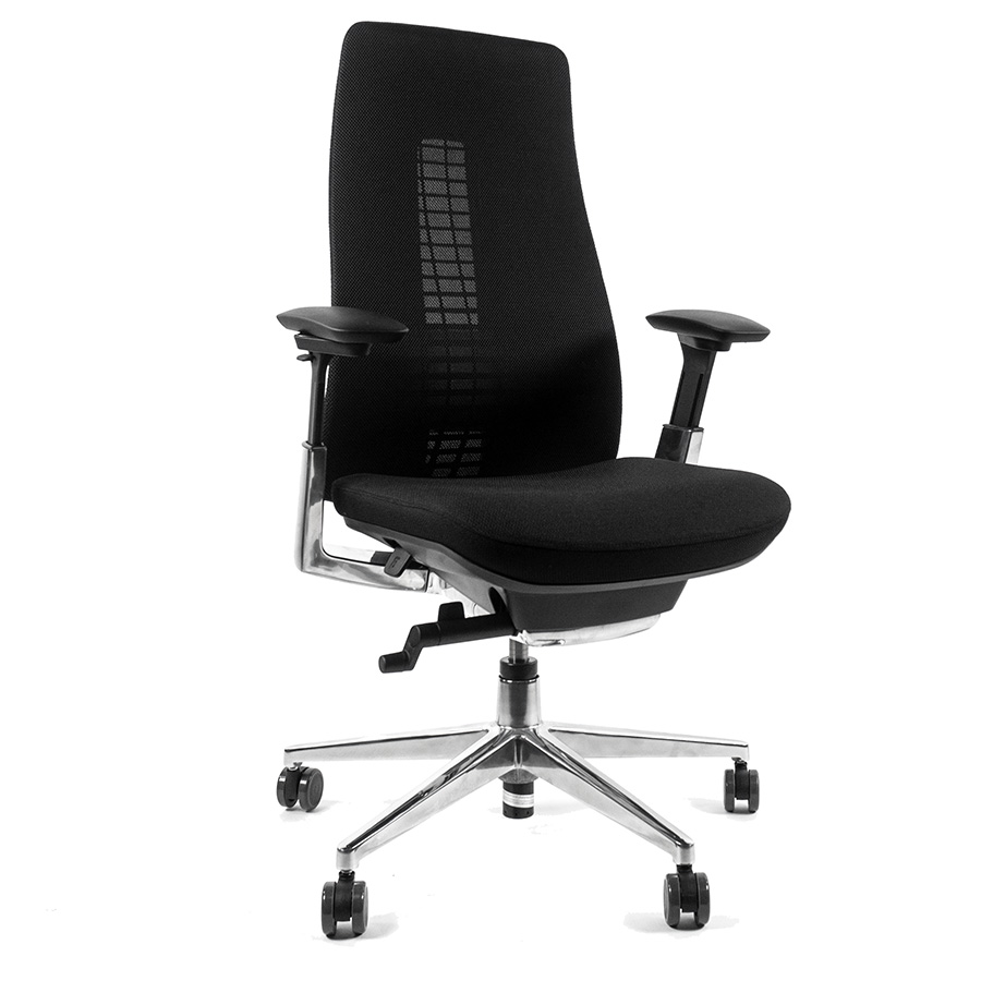 HAWORTH Fern Bürodrehstuhl schwarz mit Netzrücken, Fußkreuz Alu poliert u. 4D Armlehnen
