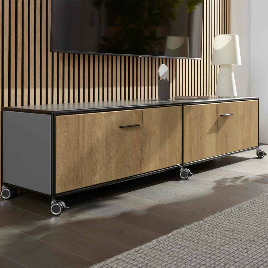 Bosse Solutions TV-Board auf Rollen | Klappen | Black Edition | Beispielbild