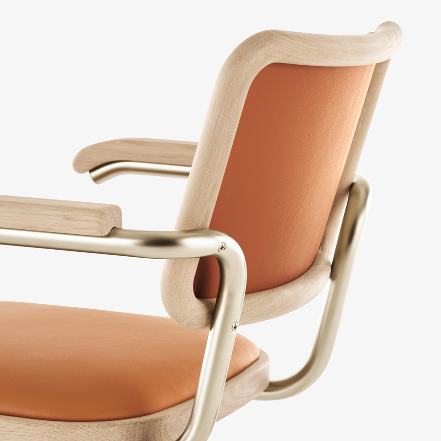 JS. THONET S 64 P NORDIC 02 | Eiche weiß pigmentiert | Leder braun | Nahaufnahme hinten