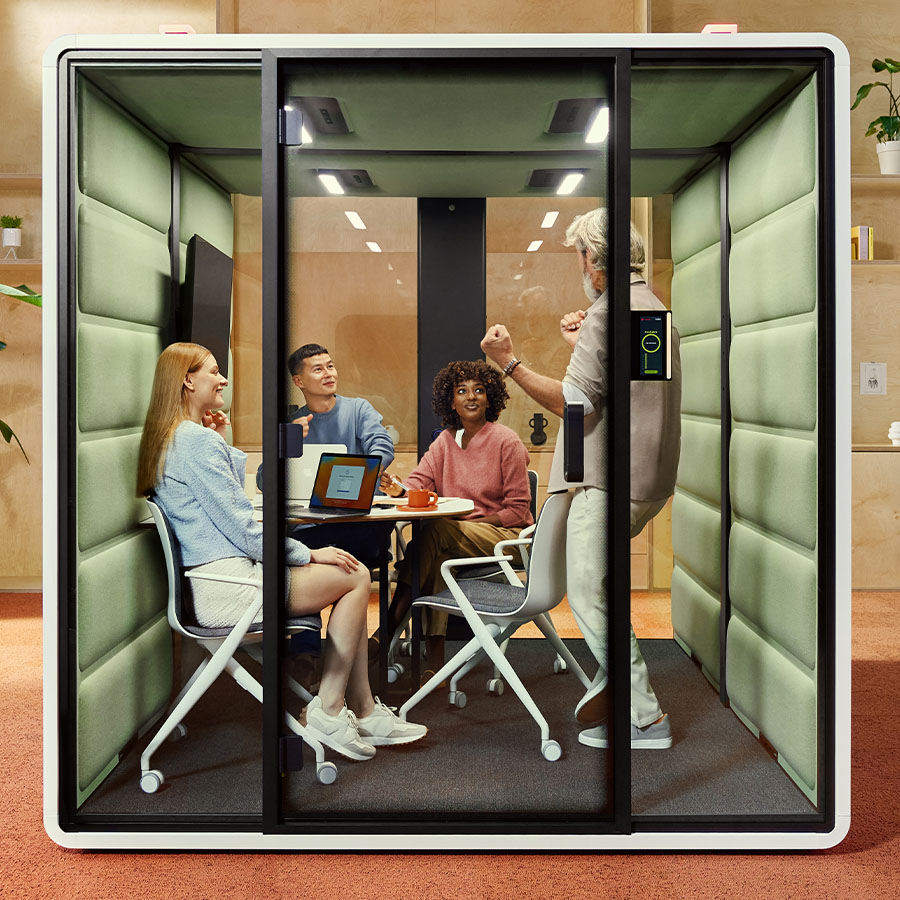 Hushfree.L Korpus White, Innenwand Hellgrün, mit Konferenztisch