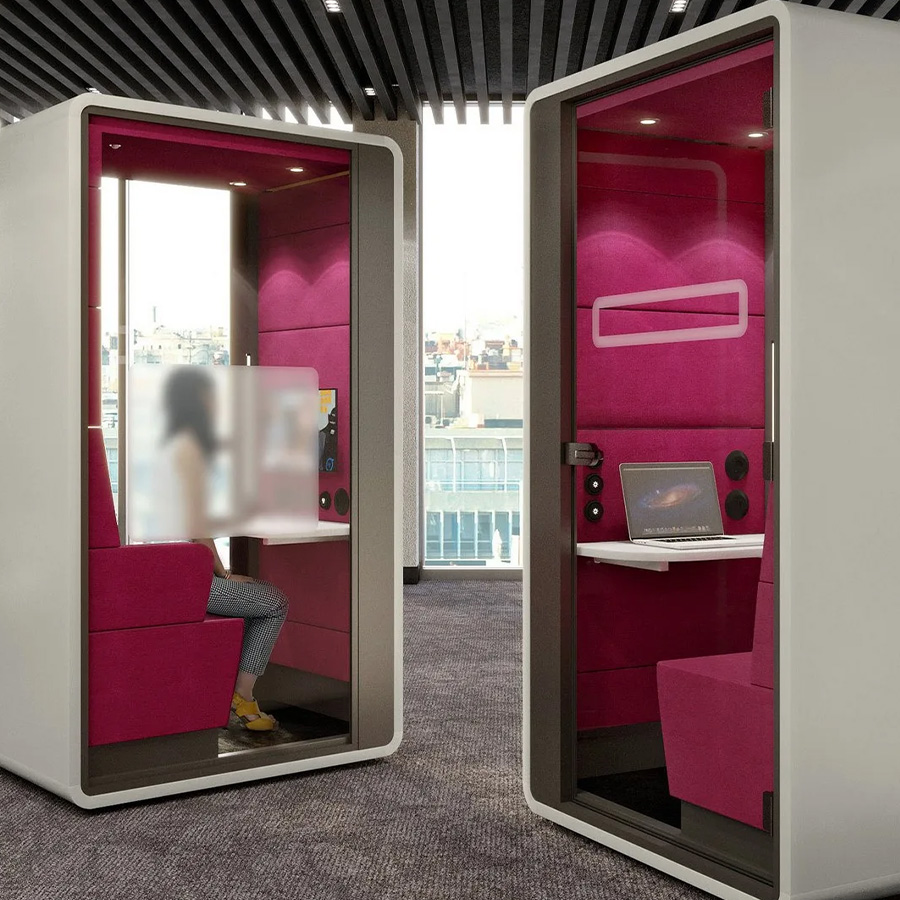 Hushoffice Telefonbox Hushhybrid in Wool Fuchsia mit Privatsphäre-Aufkleber