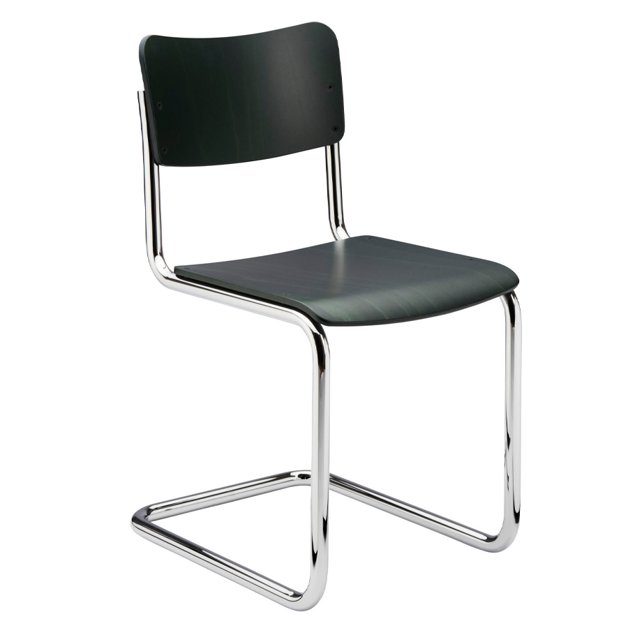 THONET Stahlrohr-Freischwinger S 43 K für Kinder - dunkelgrün gebeizt - Gestell verchromt