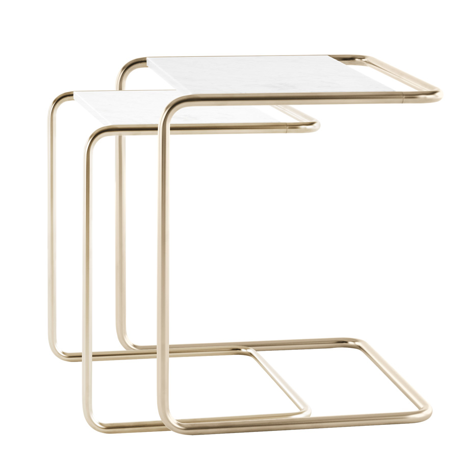 JS. THONET Beistell- und Satztisch SET B 97 NORDIC 01 | Marmor Tischplatte | Gestell Nickelsilver matt