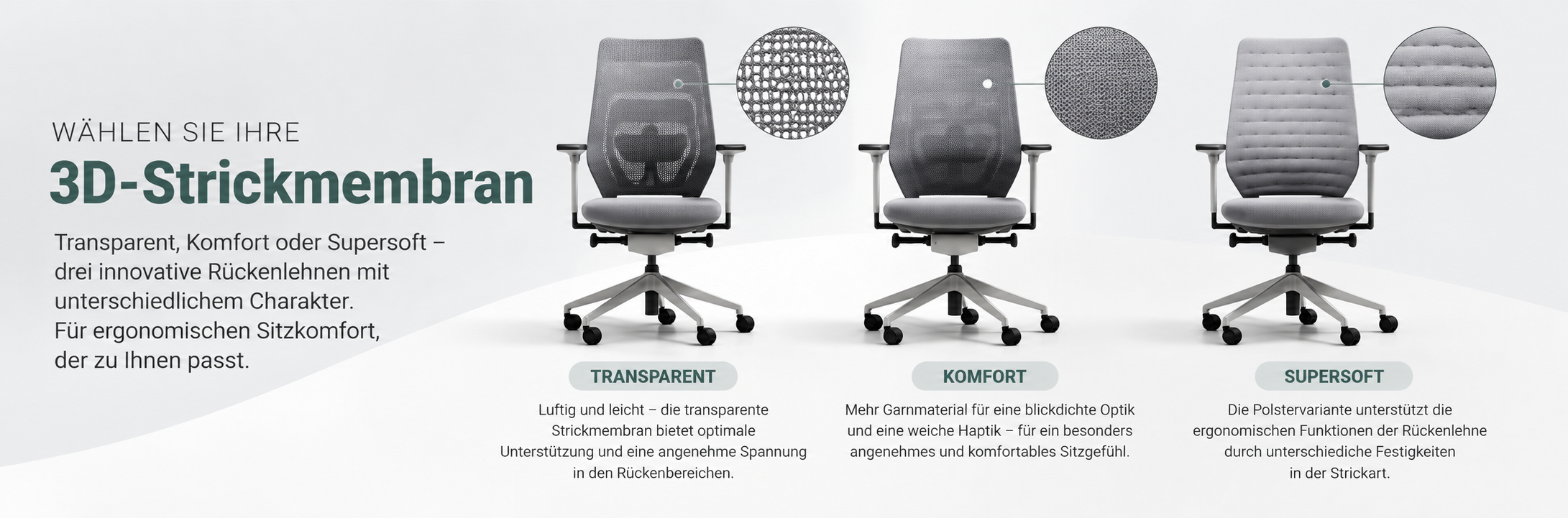 fm Asiento Rückenvarianten Transparent, Komfort und Supersoft