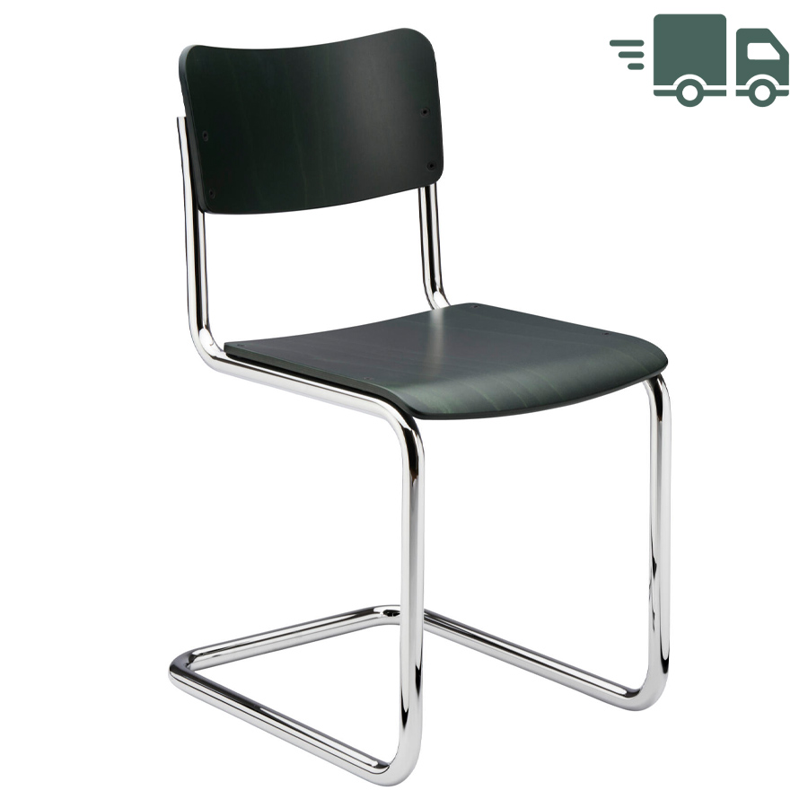 THONET Stahlrohr-Freischwinger S 43 K für Kinder - dunkelgrün gebeizt - Gestell verchromt