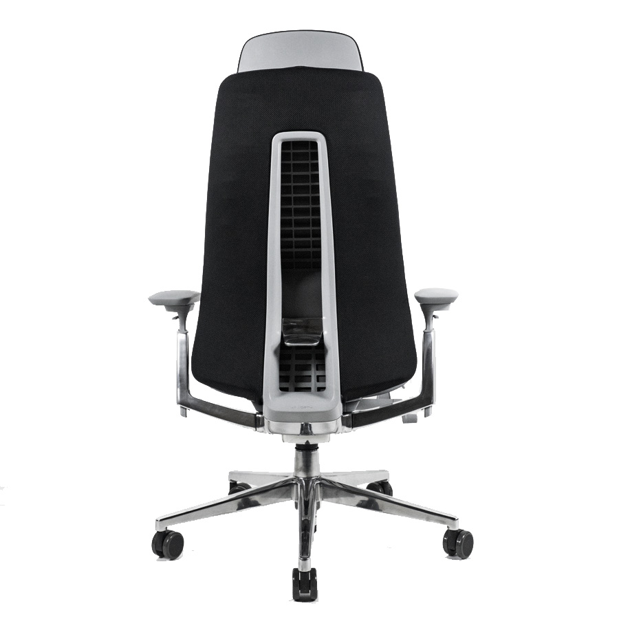 HAWORTH Fern Gamingstuhl | Leder schwarz | Kopfstütze | 4D Armlehnen | Rückansicht