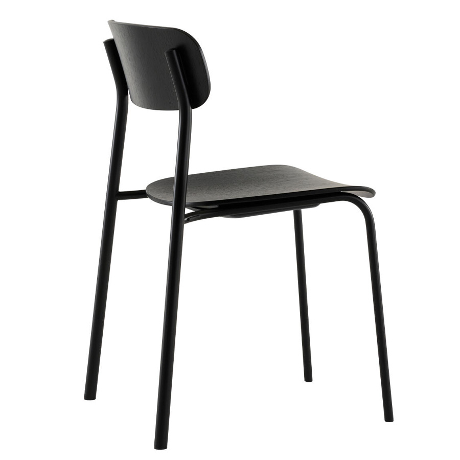 THONET S 243 Stahlrohrstuhl | Buche schwarz gebeizt | Gestell tiefschwarz | seitliche Rückansicht