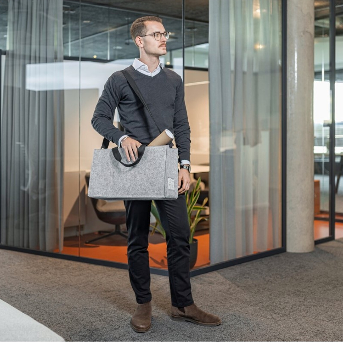 SIGEL Desk Sharing Bag Classic L | Büro Tasche für mobiles Arbeiten | hellgrau