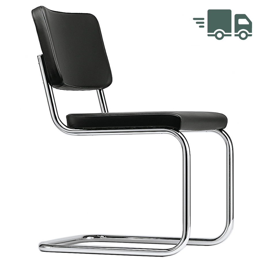 THONET Stahlrohr-Freischwinger S 32 PV Polstersitz Naturleder schwarz - Gestell verchromt