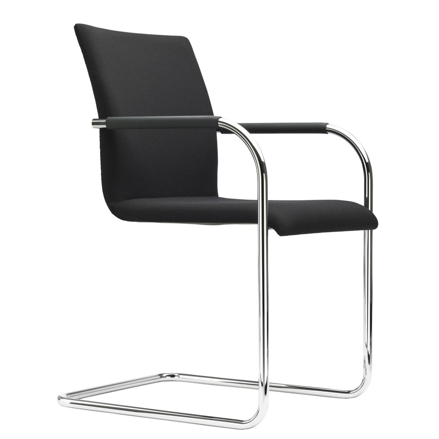 THONET S 55 PF Evo Konferenzstuhl mit Armlehnen schwarz | Gestell chrom