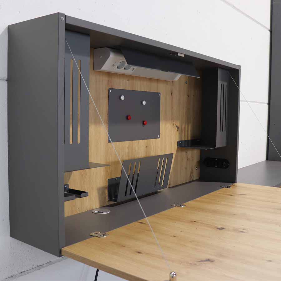 Wandschreibtisch Graphit/Asteiche - geöffnet - Detailbild 1