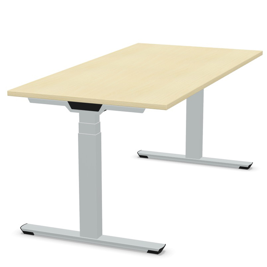 Palmberg Crew T Schreibtisch elektrisch höhenverstellbar - Tischplatte Ahorn - Gestell silber