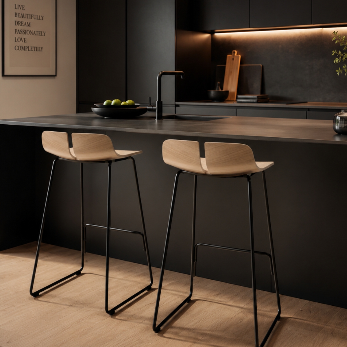lapalma LINK Barhocker S129 | Höhe 75 cm schwarz | Sitzfläche Eiche gebleicht