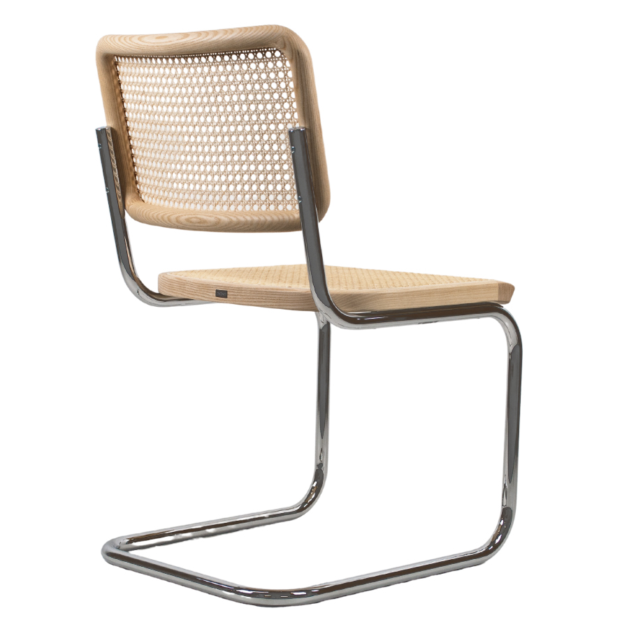 THONET Stahlrohr-Freischwinger S 32 V Rohrgeflecht-Sitz Esche Pure Materials - Rückansicht seitlich