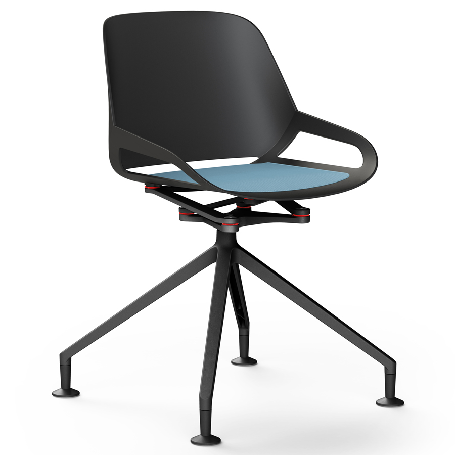 Aeris Numo Fußkreuz schwarz mit Gleiter - Sitzschale u. Kinematik schwarz - Sitzkissen blau