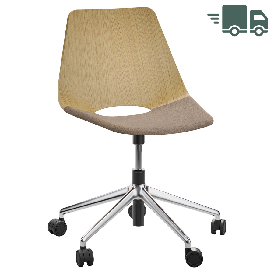 THONET S 661 SPVDR Formholz-Stuhl - Sitzfläche gepolstert - Eiche - Fußkreuz Alu poliert mit Rollen