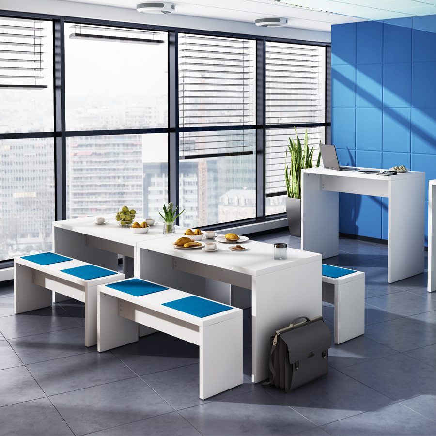 Wangentisch COSY 130 x 68 cm mit 2 Sitzbänken in Weiß - Beispielbild