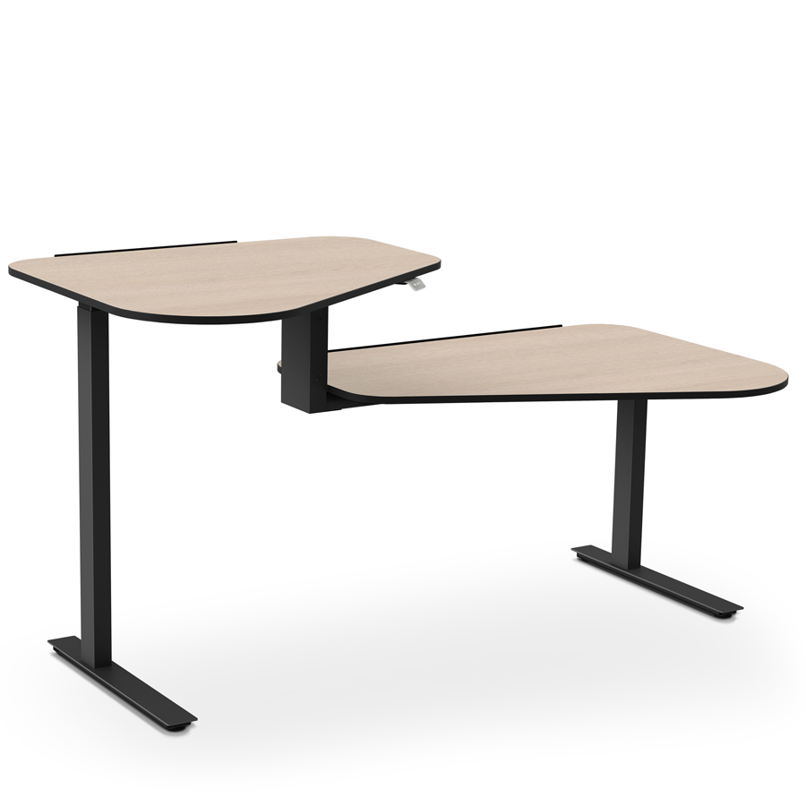 Aeris Active Office Desk - Gestell schwarz - Stehposition links - Platte Eiche natur - Kante schwarz