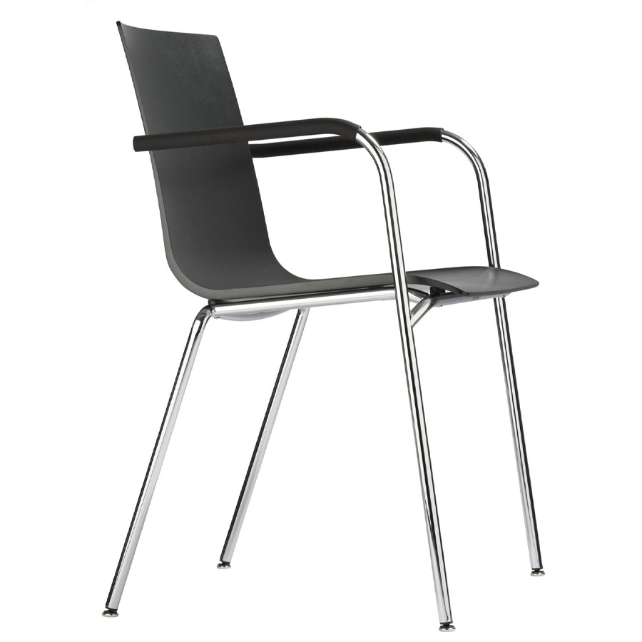 THONET S 160 F Konferenzstuhl mit Armlehnen | Gestell chrom | Schwarz
