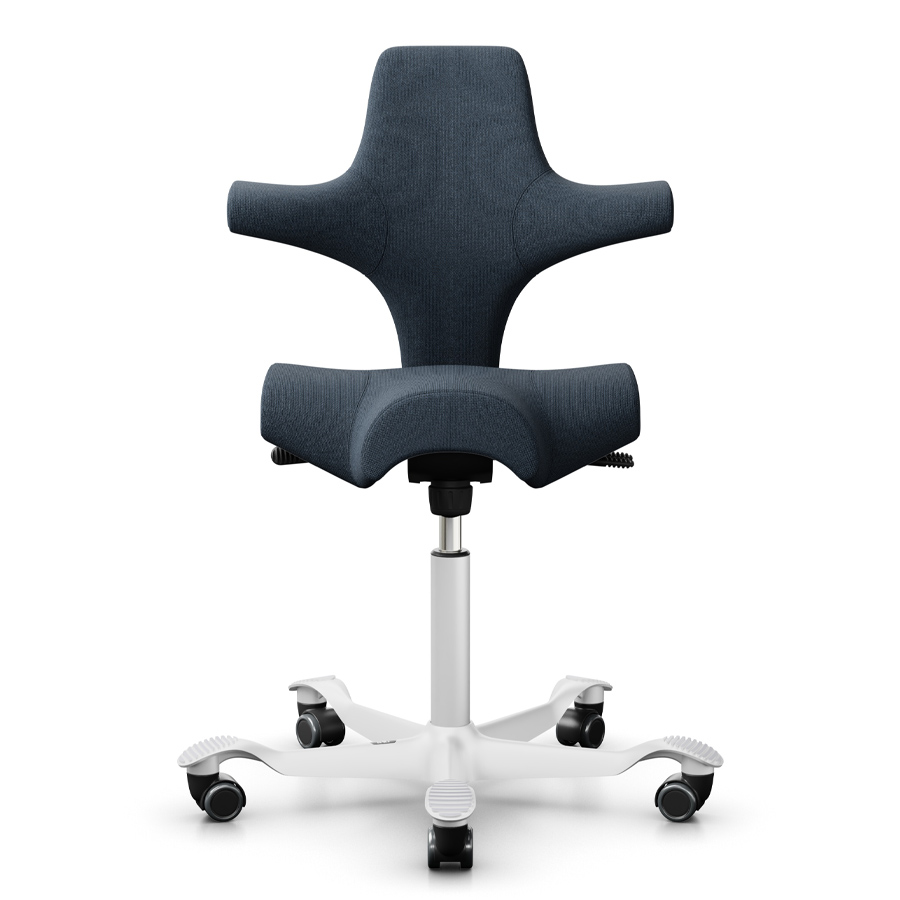 HAG CAPISCO 8106 Stoff Cura dunkelblau mit Sattelsitz - Gestell weiß - Frontansicht