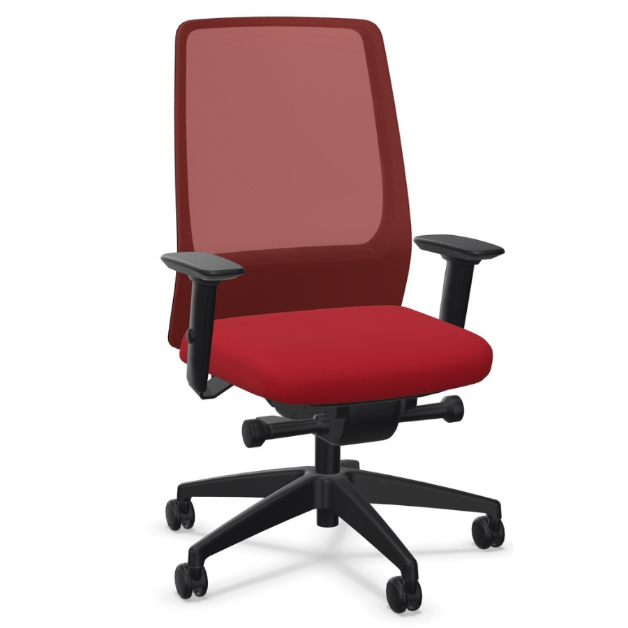 Interstuhl AIMis1 (1S04, 1S046, 1S146) - Seitenansicht - Netzrücken und Sitz rot mi Armlehnen