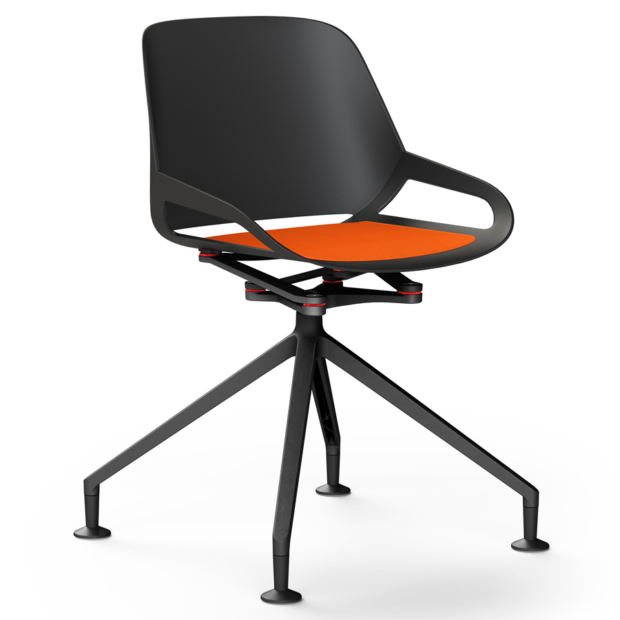Aeris Numo Fußkreuz schwarz mit Gleiter - Sitzschale u. Kinematik schwarz - Sitzkissen orange-rot