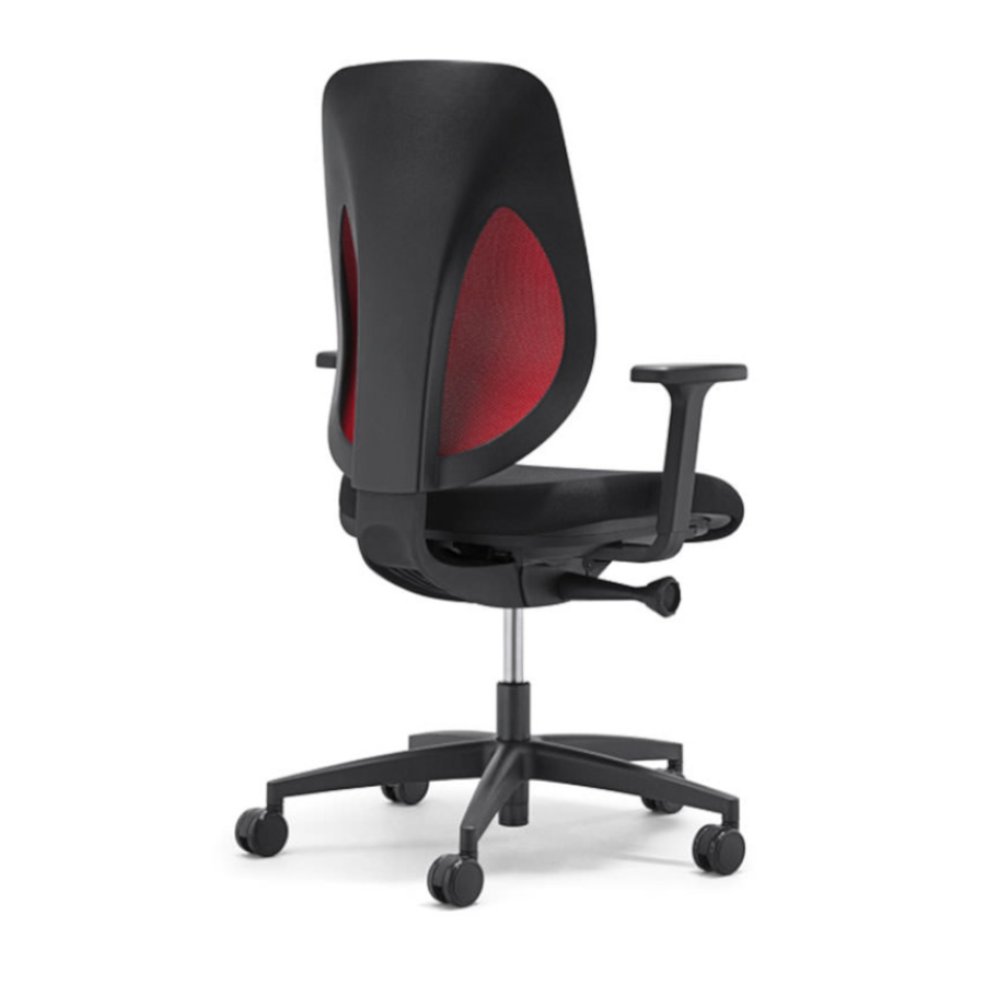 353 Drehstuhl Netzrücken rot mit Armlehnen  Rückansicht